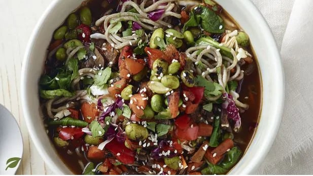 Soba Noodle Broth Bowl with Edamame