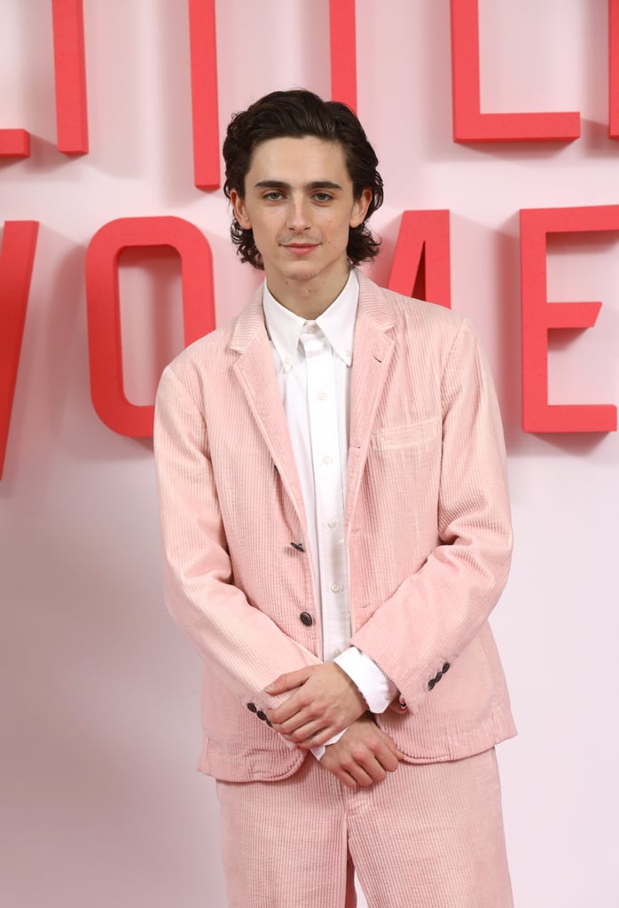 The Little Women press tour is coming up roses. After previously dominating your Instagram feed with his fuchsia Stella McCartney suit at the premiere in Paris, Timothée Chalamet attended a London screening of the film on Monday wearing yet another pink suit. This time, the actor opted for a lighter shade and wore a corduroy Thom Browne suit with a white button-up, Prada sneakers, and yellow socks for an added pop of color.
Since his breakout year in 2017, Timothée has become known for his distinctive style, which is shaped by his predilection for look-at-me prints and androgynous silhouettes. (There was also, of course, that time he wore a sequin Louis Vuitton hoodie to the UK premiere of The King.) With award season ahead, we can only expect more of these eye-catching looks. See his latest one ahead.

    Related:

            
            
                                    
                            

            Warning: These Interviews Will Only Make You Love Timothée Chalamet Even More