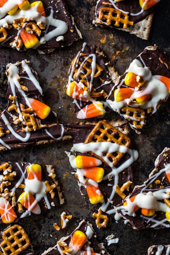 Candy Corn Pretzel Chocolate Matzo Bark