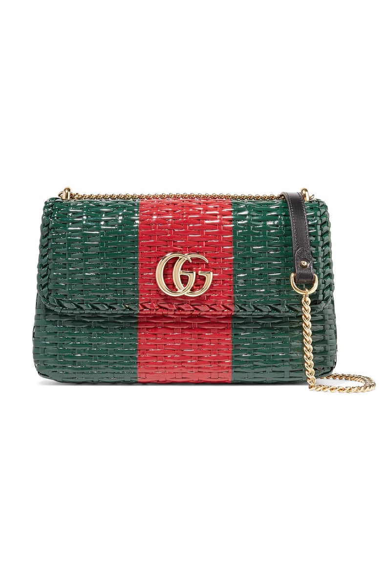 Gucci Leather-Trimmed Coated-Wicker Shoulder Bag