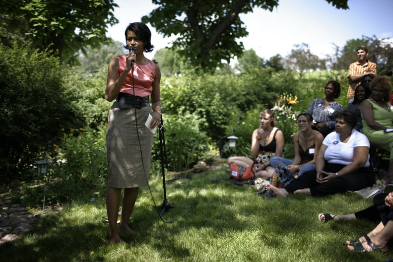 Campaigning for Barack, barefoot, in 2007.
