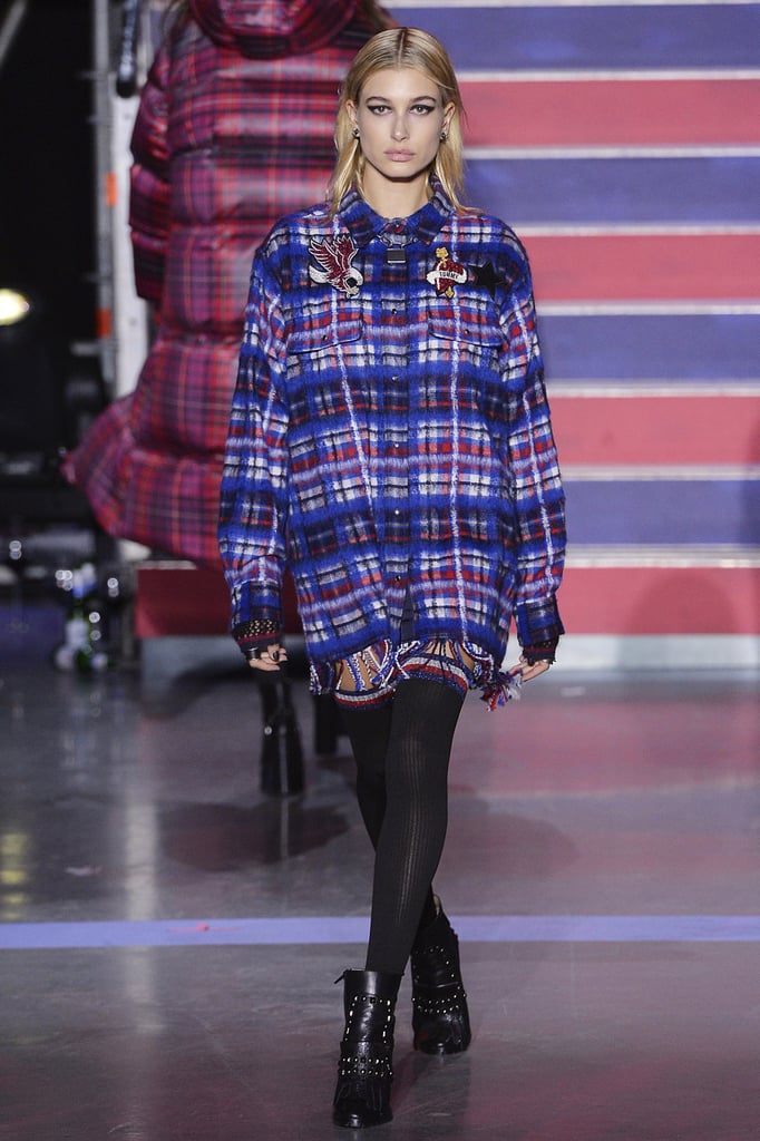 Hailey Baldwin debuted a colorful flannel.