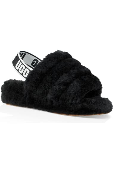 UGG Fluff Yeah Genuine Shearling Slingback Sandal in Black