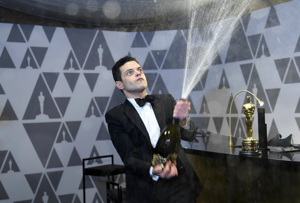 Rami Malek Spraying Champagne at the 2019 Oscars