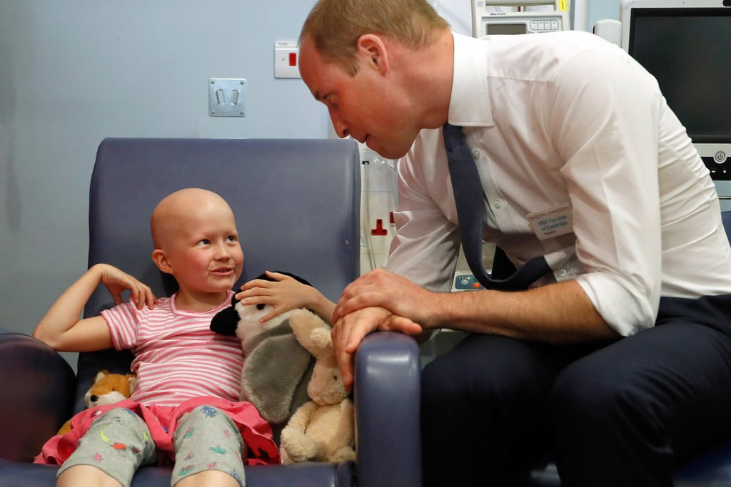 Prince William continues to do everything he can to follow in Princess Diana's footsteps. The famous royal carried on his late mother's legacy as he visited a young cancer patient at the Royal Marsden Hospital in Sutton, England. The father of Prince George, Princess Charlotte and Prince Louis, was all smiles as he chatted with a 6-year-old named Daisy during her chemotherapy treatment. Not only did the appearance mark 10 years since he became president of the center, but his interaction with the little girl was also incredibly reminiscent of one his mother shared with a little boy back in 1993. We think Diana would be incredibly proud to see her sons, William and Harry, continuing her charity work.