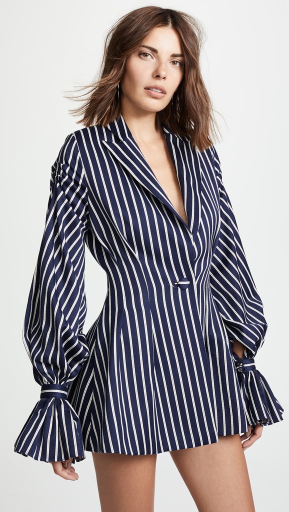 Vatanika Pinstripe Ruffle Blazer Dress