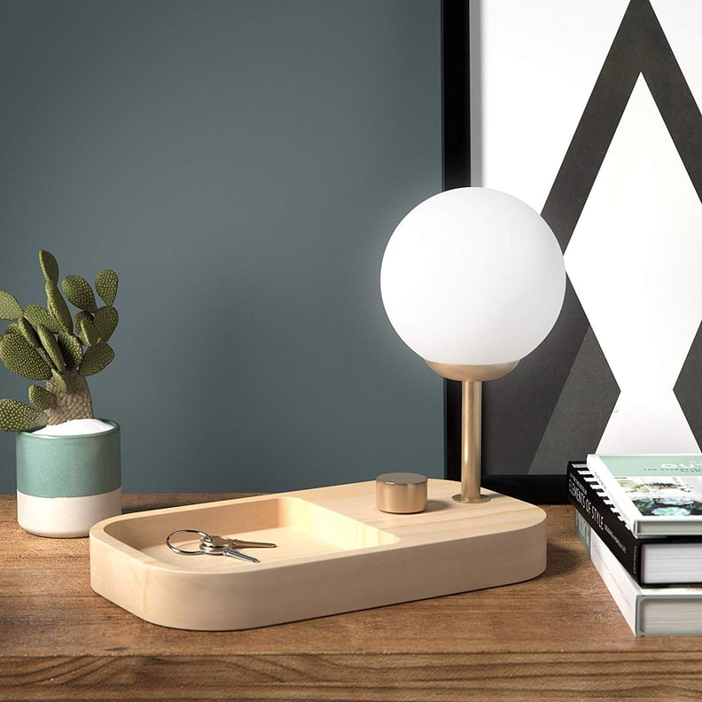 Rivet Modern Globe Table Desk Lamp and Tray with Light Bulb and USB Port