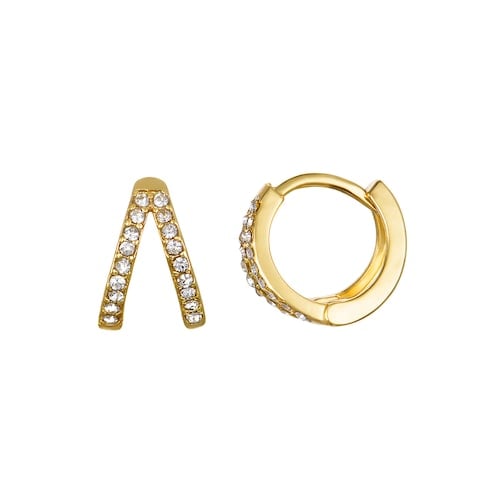 LC Lauren Conrad Gold Tone Simulated Crystal Huggie Nickel Free Hoop Earrings