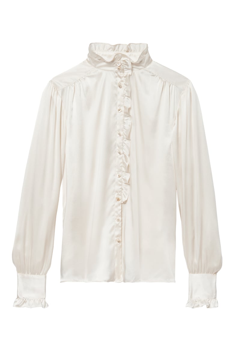 Rebecca Taylor Tailored Silk Charmeuse Ruffle Top