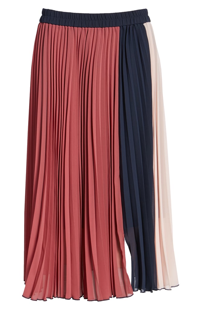 Colorblock Pleated Midi Skirt