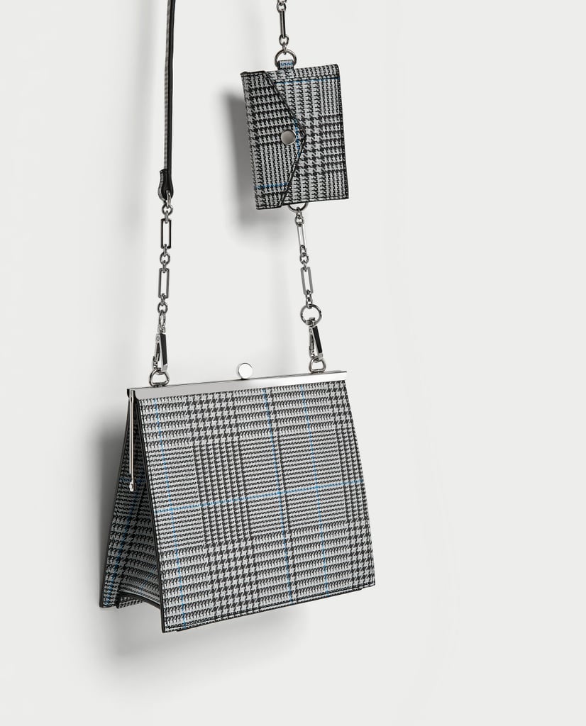 Zara Checked Crossbody Bag With Metal Clasp