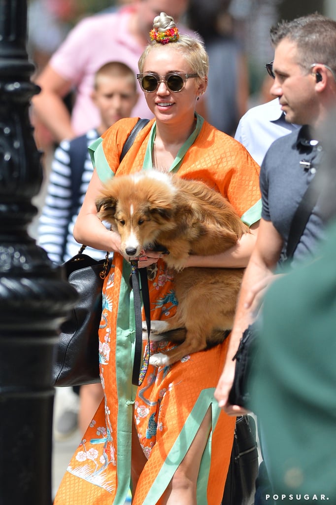 Miley Cyrus headed out in NYC with her dog on Saturday.