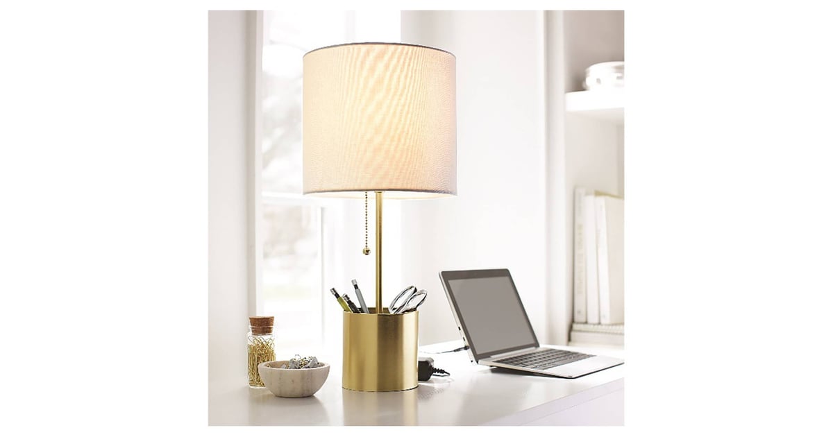 Room Essentials Stick Table Lamp With Plated Brass Storage Cup Base
