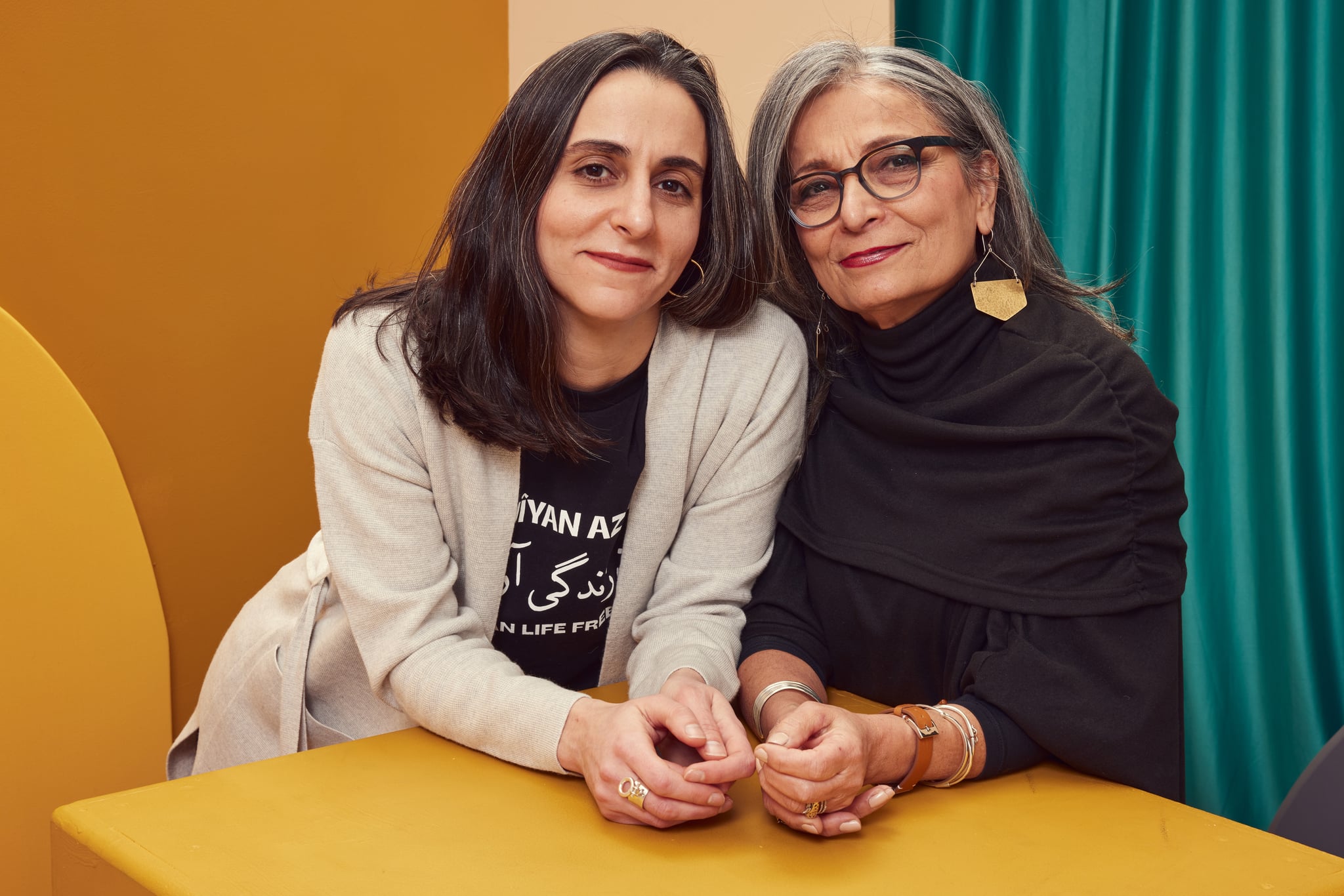 PARK CITY, UTAH - JANUARY 21: Sierra Urich and Mitra Samimi Urich of Joonam pose for a portrait at Getty Images Portrait Studio at Stacy's Roots to Rise Market on January 21, 2023 in Park City, Utah. (Photo by Emily Assiran/Contour by Getty Images for Stacy's Pita Chips)