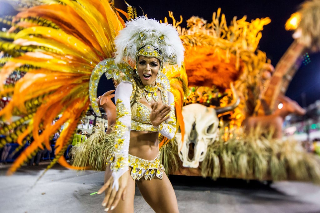 A member of Vila Isabel samba school performed during a parade in Rio de Janeiro, Brazil.