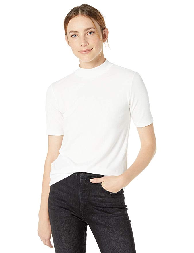 The Drop Joanna Short-Sleeve Mock-Neck Ribbed T-Shirt