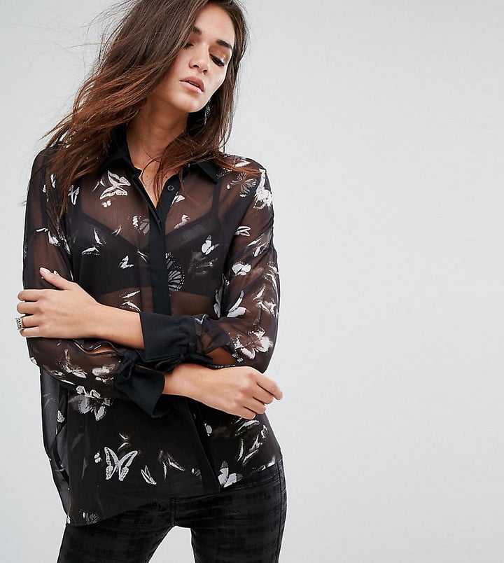 Religion Oversized Shirt With Dark Butterfly Print