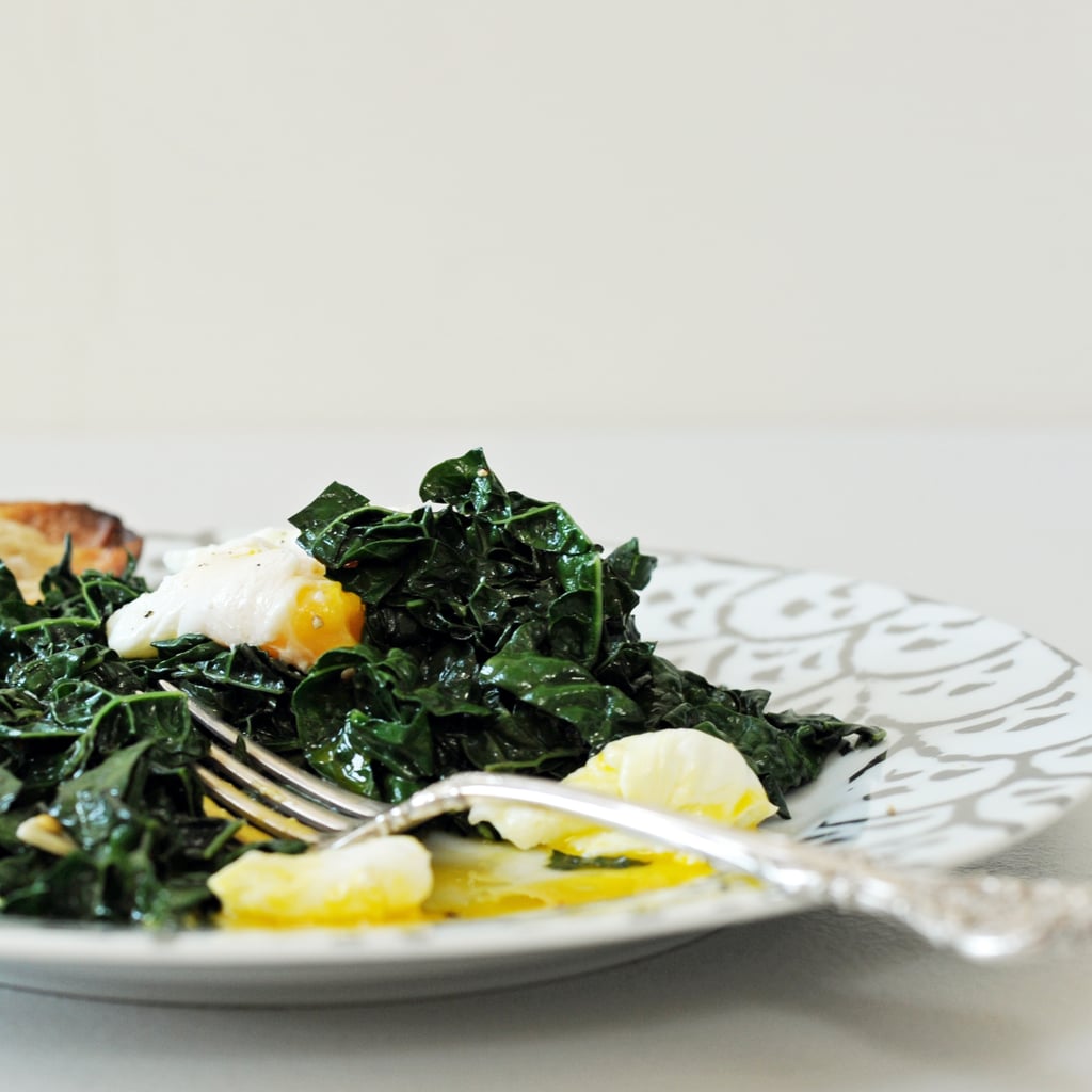 Spicy Garlic Kale With Poached Eggs