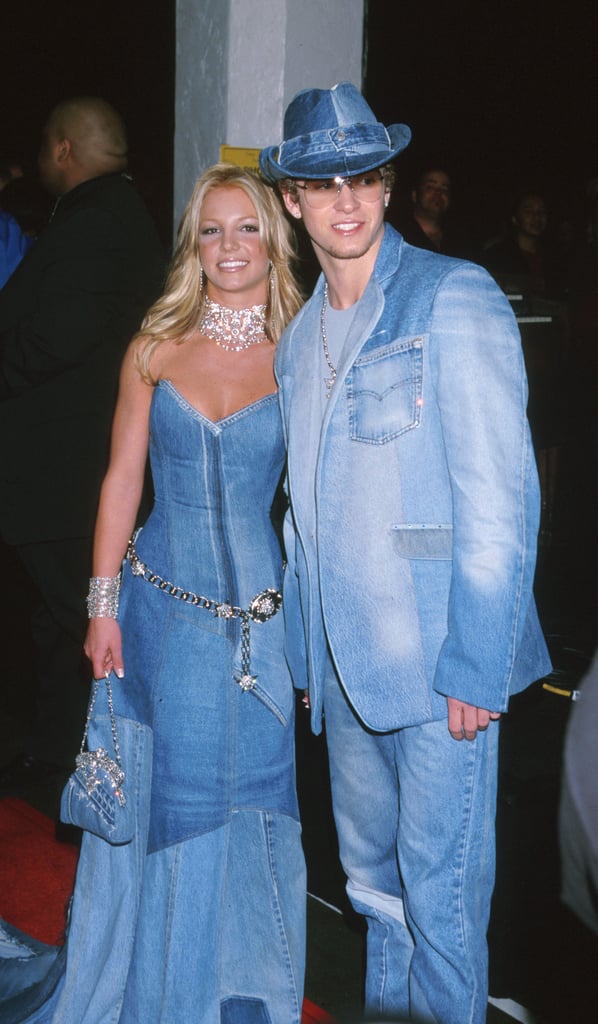 At the 2001 American Music Awards wearing matching denim outfits with Justin Timberlake.