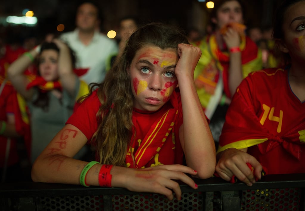 In Madrid, a Spanish soccer fan looked nervous as she watched her team play against the Netherlands.