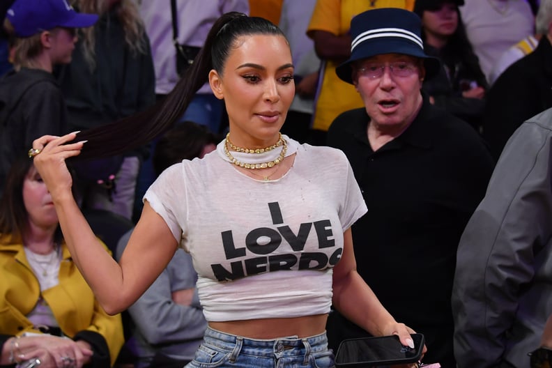 Kim Kardashian's "I Love Nerds Shirt" at the Lakers Game