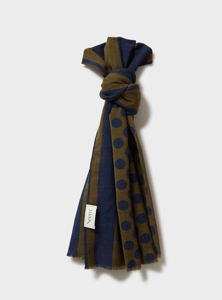 Neem London Recycled Double Faced Wool Olive and Navy Spot Scarf