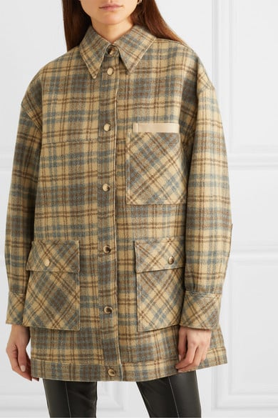 Andersson Bell Dena Oversized Vegan Leather-Trimmed Checked Wool Jacket