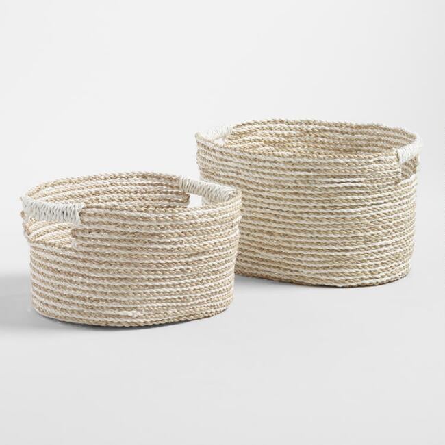 White and Natural Seagrass Bianca Utility Baskets