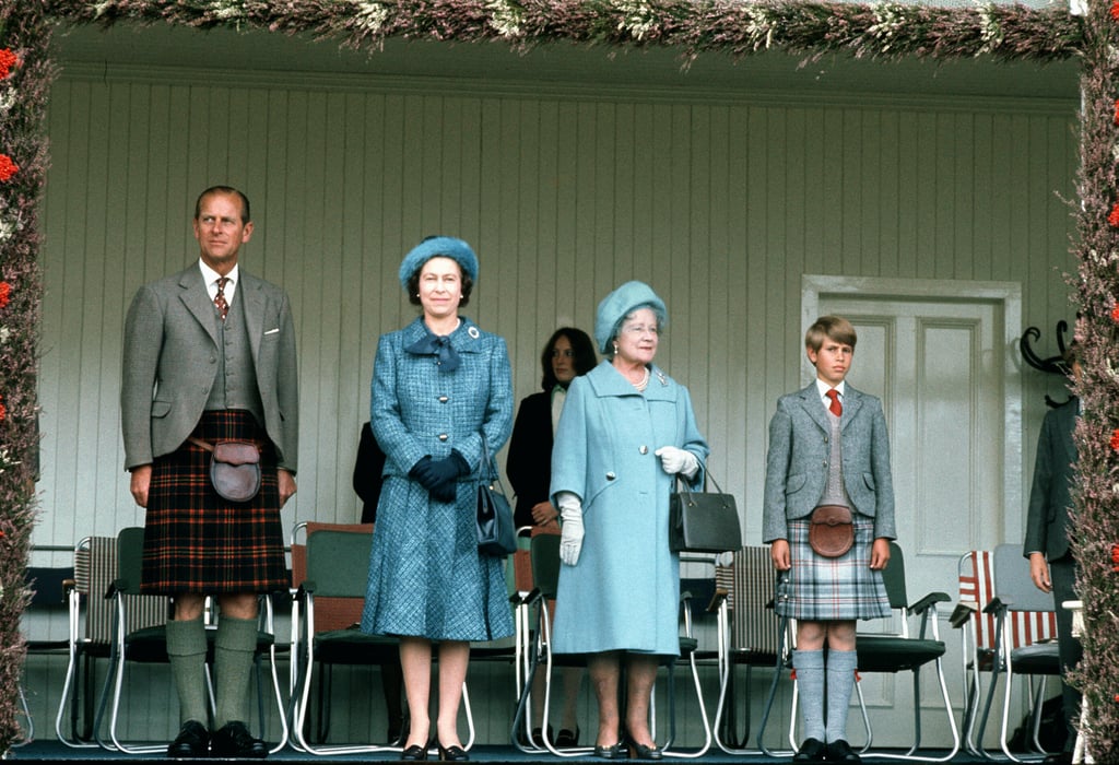 Queen Elizabeth II, her mother, Prince Philip, and Prince Charles attended Scotland's Braemar Gathering in 1975.