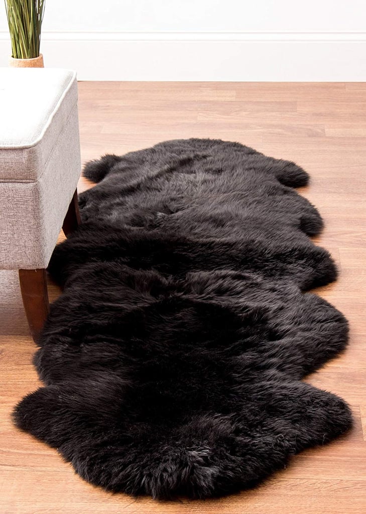 Genuine Black Sheepskin Rug Two Pelt Fur Rug