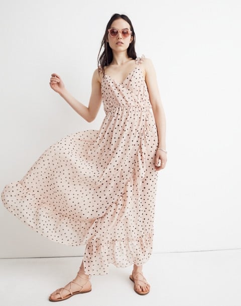 Petite Ruffle-Strap Wrap Dress in Inkspot Dots