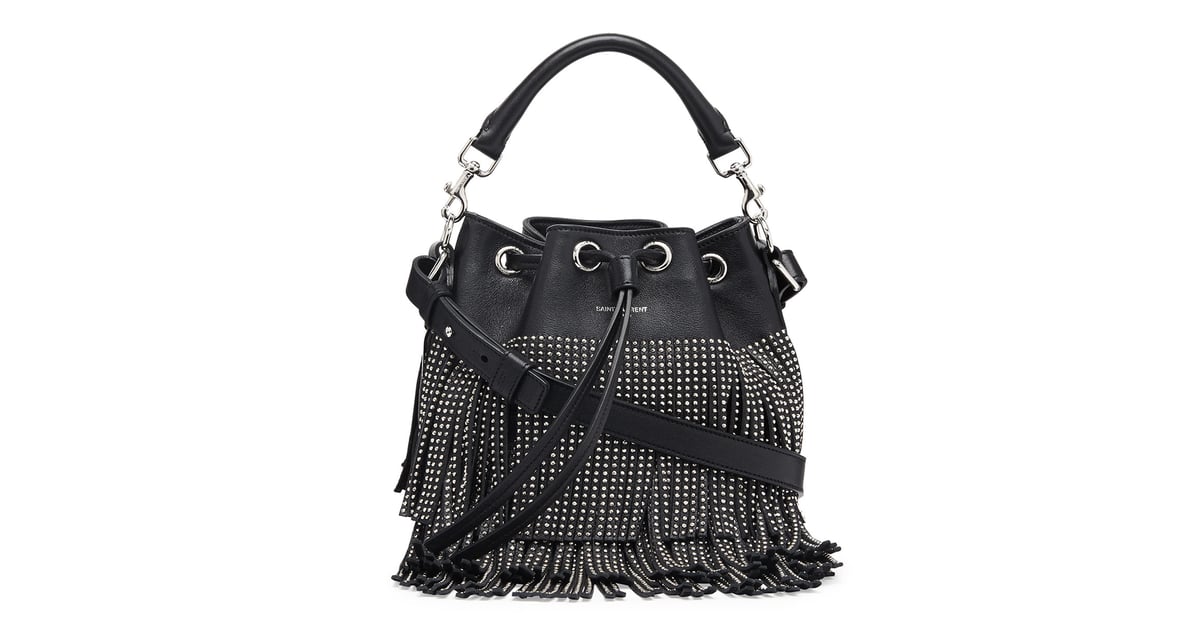 Saint Laurent Small Stud Fringe Bucket Shoulder Bag, Black ($4,250 ...