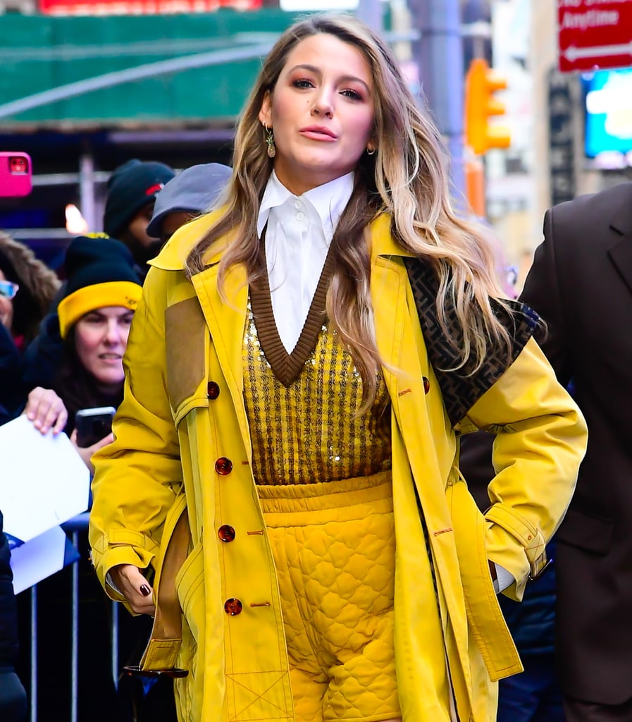Blake Lively Wearing Yellow Fendi Shorts in the Winter Cold