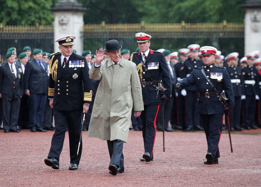 Philip waved to the crowd while attending his last official public engagement before retiring in 2017.