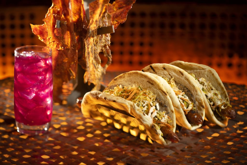 This Meiloorun Juice, Turkey Jerky, and Ronto Wrap filled with spiced grilled sausage and roasted pork can be found at Ronto Roasters.