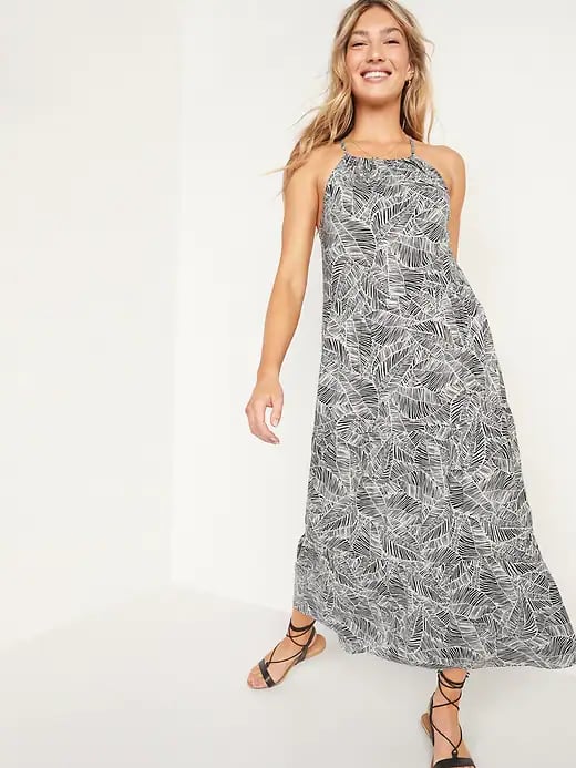 Old Navy Sleeveless Tiered Palm-Print Maxi Swing Dress