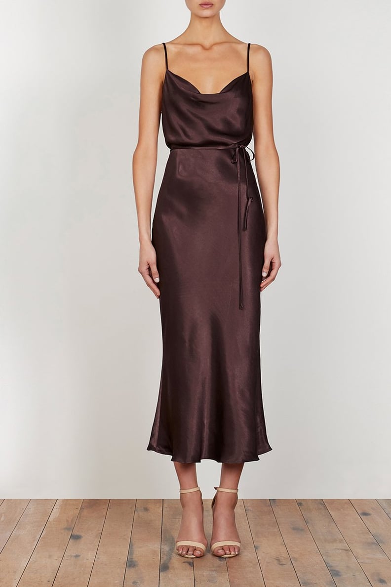 Shona Joy La Lune Bias Cowl Midi Dress in Chocolate