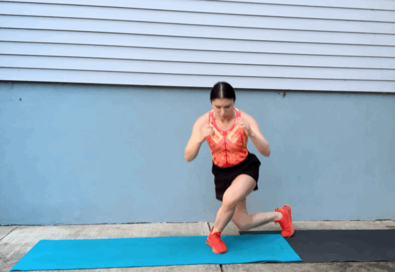 Circuit 1, Exercise 2: Alternating Curtsy Lunge to Squat
