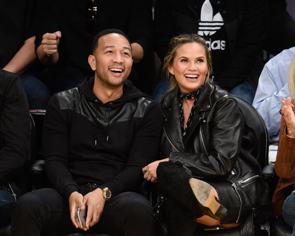 John Legend and Chrissy Teigen at Lakers Game March 2016