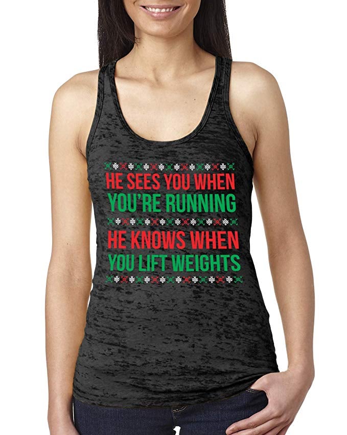 He Sees You When You're Running Workout Tank Top