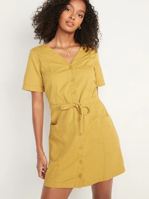 Old Navy Waist-Defined Short-Sleeve Utility Garment-Dye Mini Dress