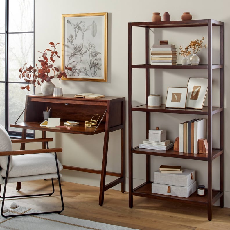 A Cane Bookshelf: Vertical Wood & Cane Transitional Bookshelf