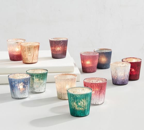 Jewel Tone Mercury Glass Candle Holders, Set of 12