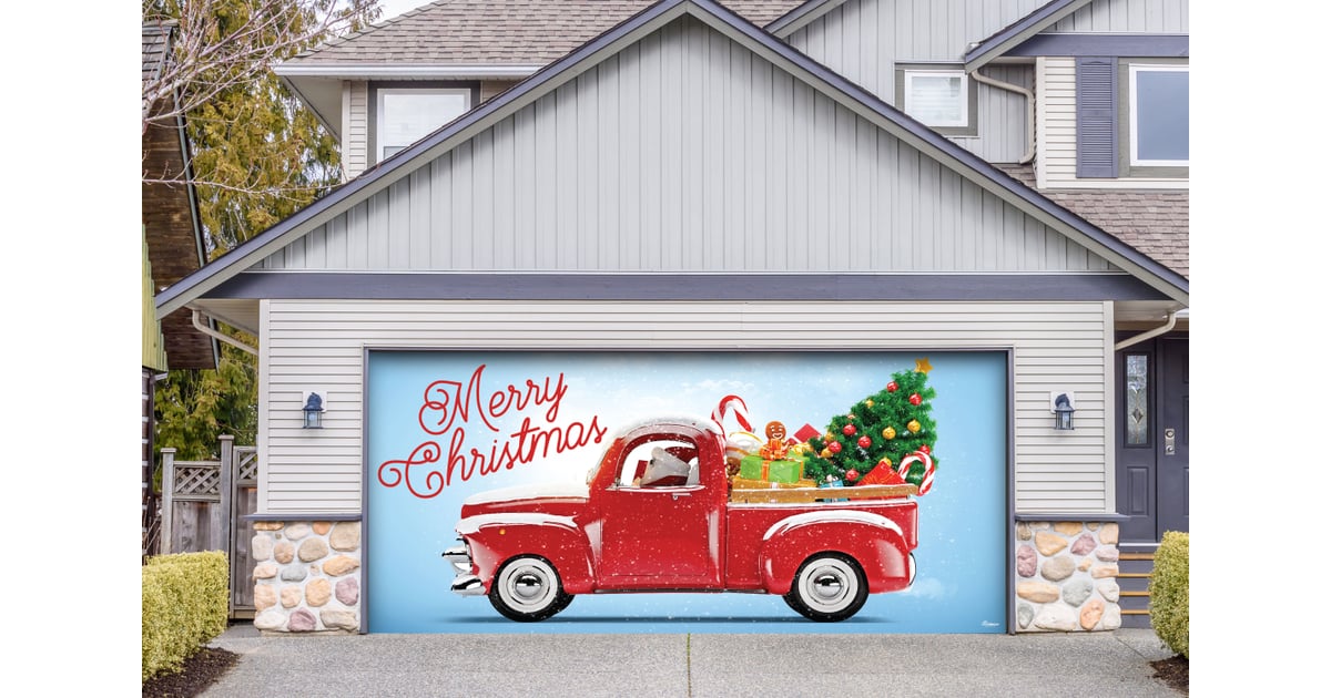 Red Truck Christmas Garage Banner Door Mural | Garage Christmas Banner ...