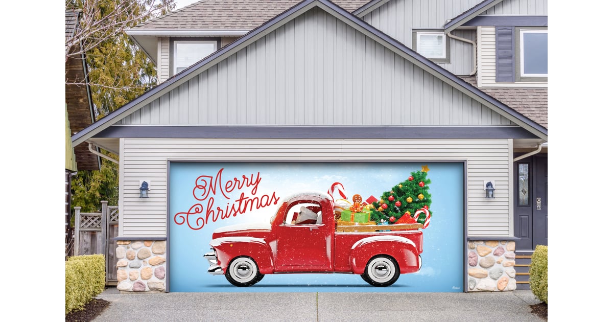 Red Truck Christmas Garage Banner Door Mural Garage Christmas Banner