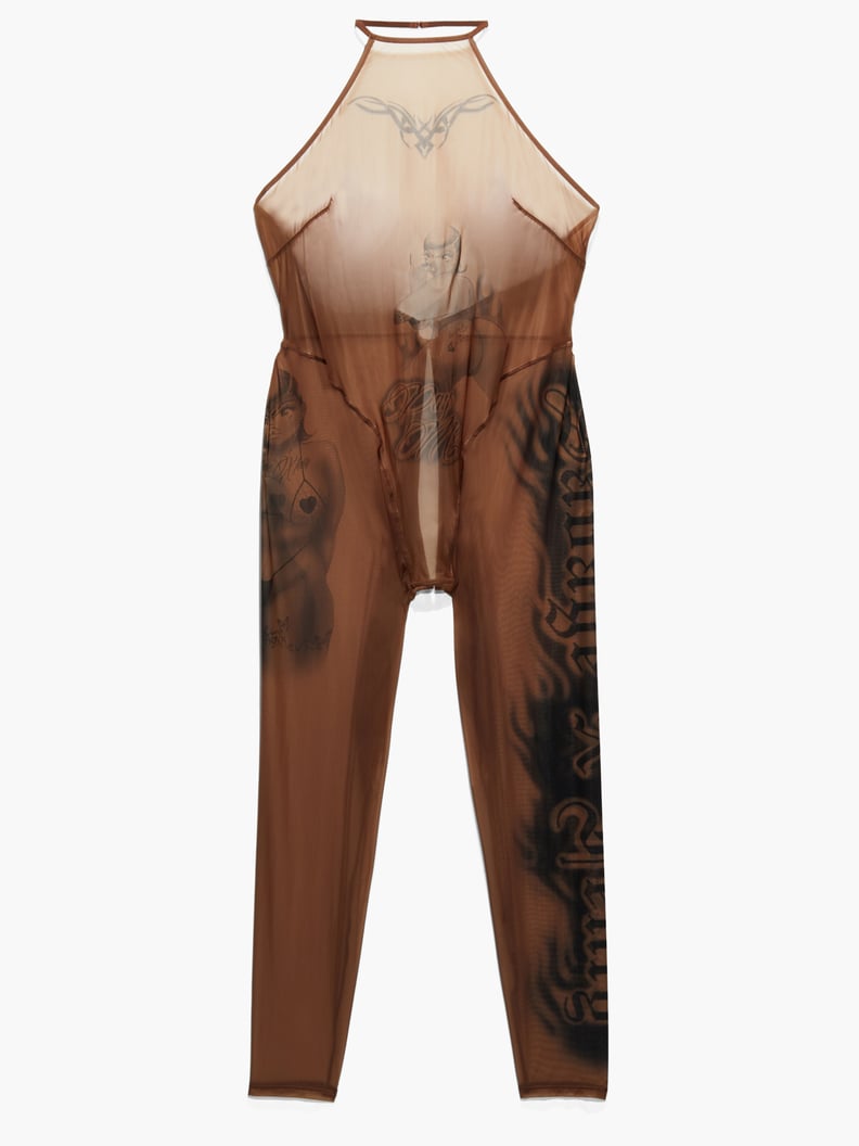 Tattooed Tricot Crotchless Catsuit