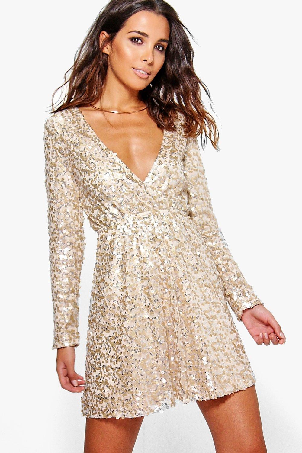 gold sparkle wrap dress