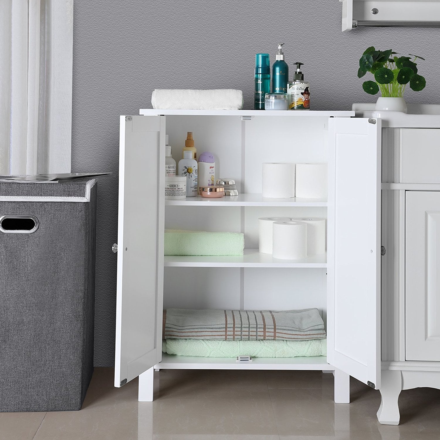 Songmics Bathroom Floor Storage Cabinet With Double Door These
