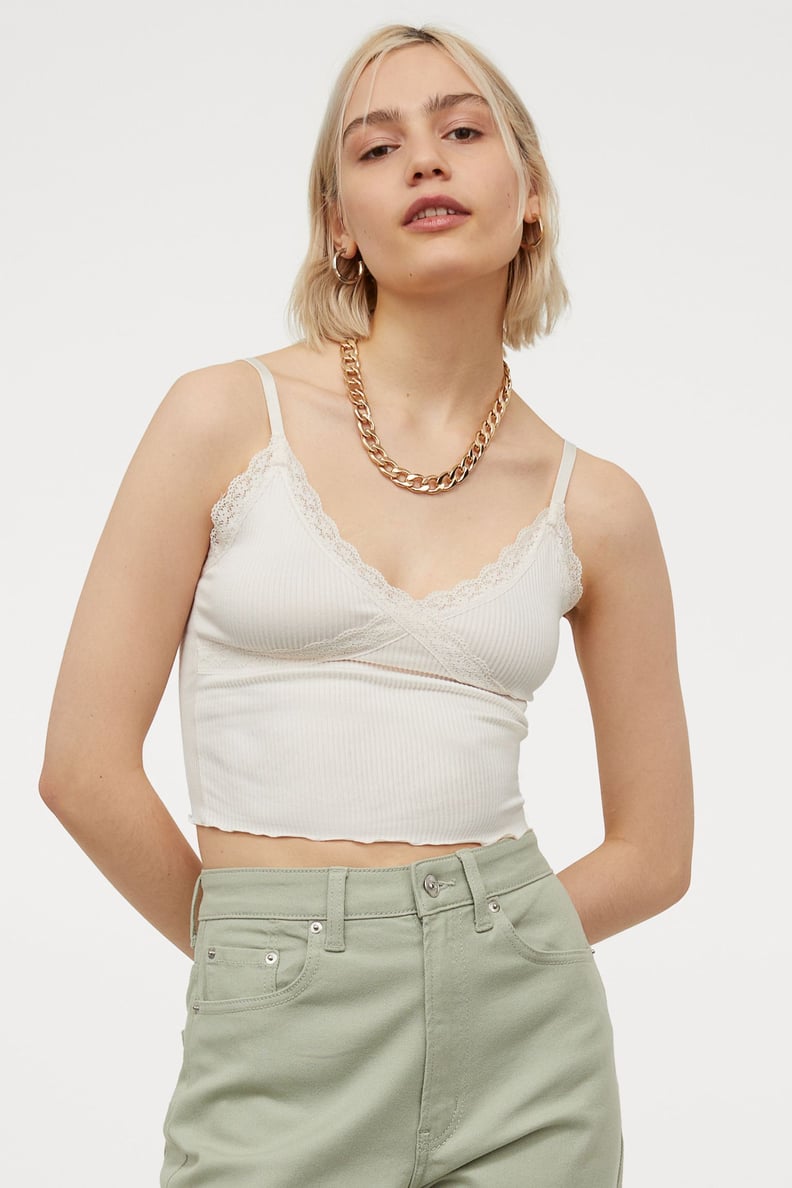 Buy H&M Lace-Trimmed Ribbed Top Online