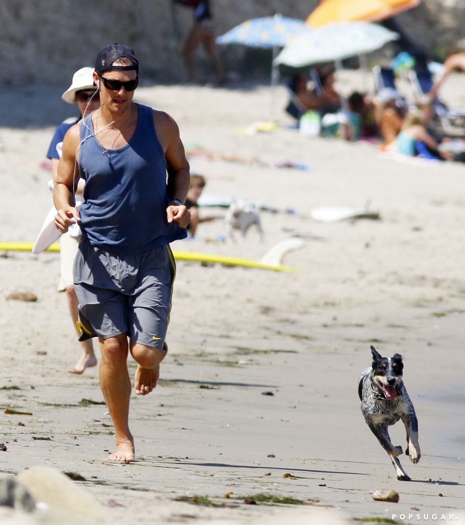 Matthew McConaughey's pup kept up with him during their sprints on the beach in Malibu in August 2009.